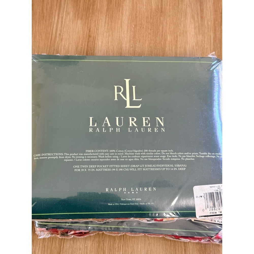 Lauren Ralph Lauren Marseilles Ruffled Floral Red Twin Flat & Fitted Sheet Set - Picture 6 of 6